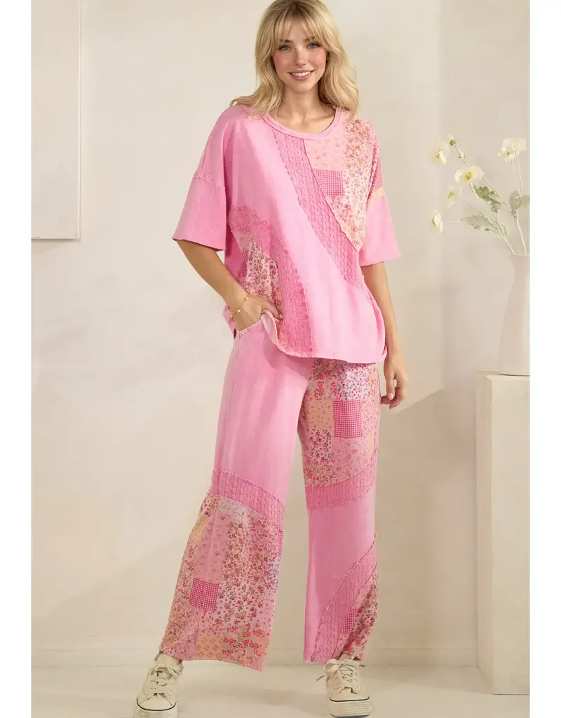Mineral Washed Patchwork Print Pant