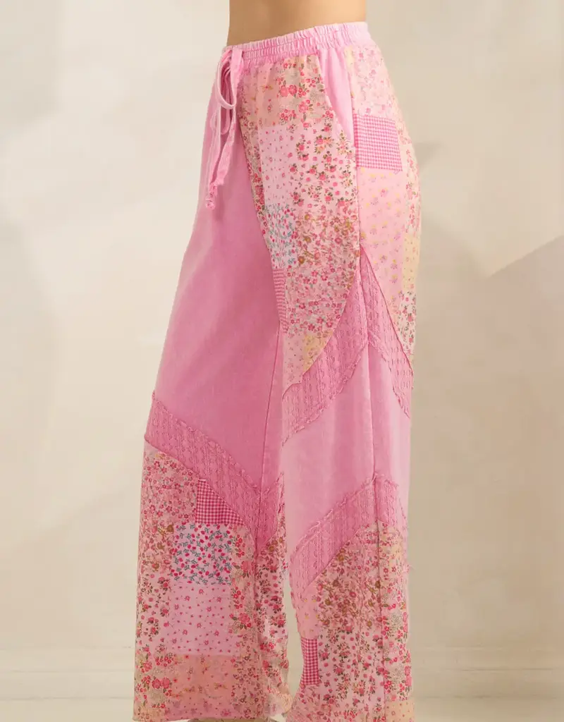 Mineral Washed Patchwork Print Pant