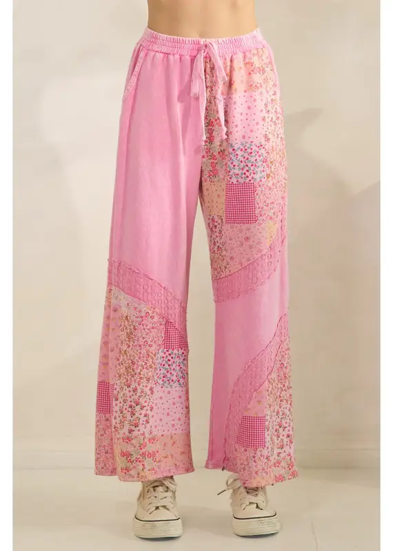Mineral Washed Patchwork Print Pant