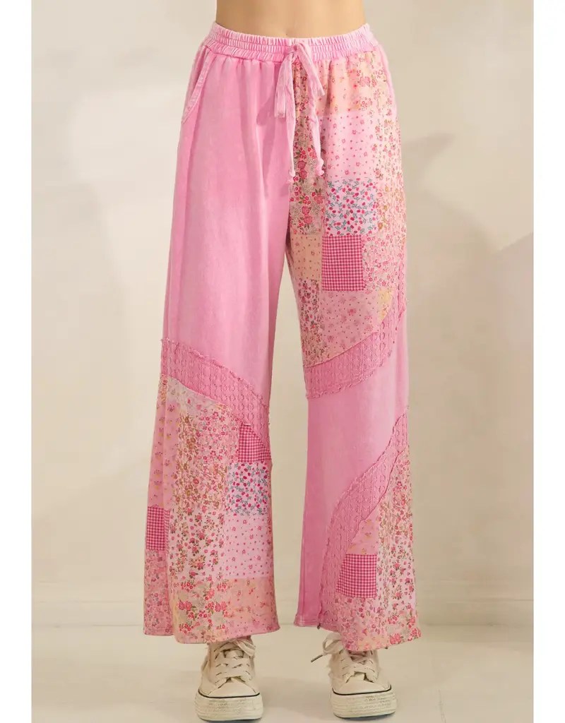 Mineral Washed Patchwork Print Pant