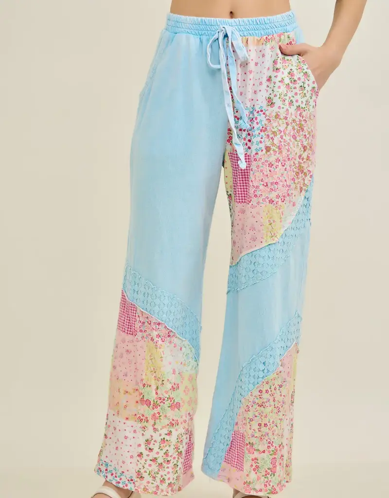 Mineral Washed Patchwork Print Pant