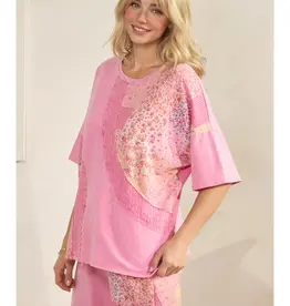Mineral Washed Patchwork Print Top