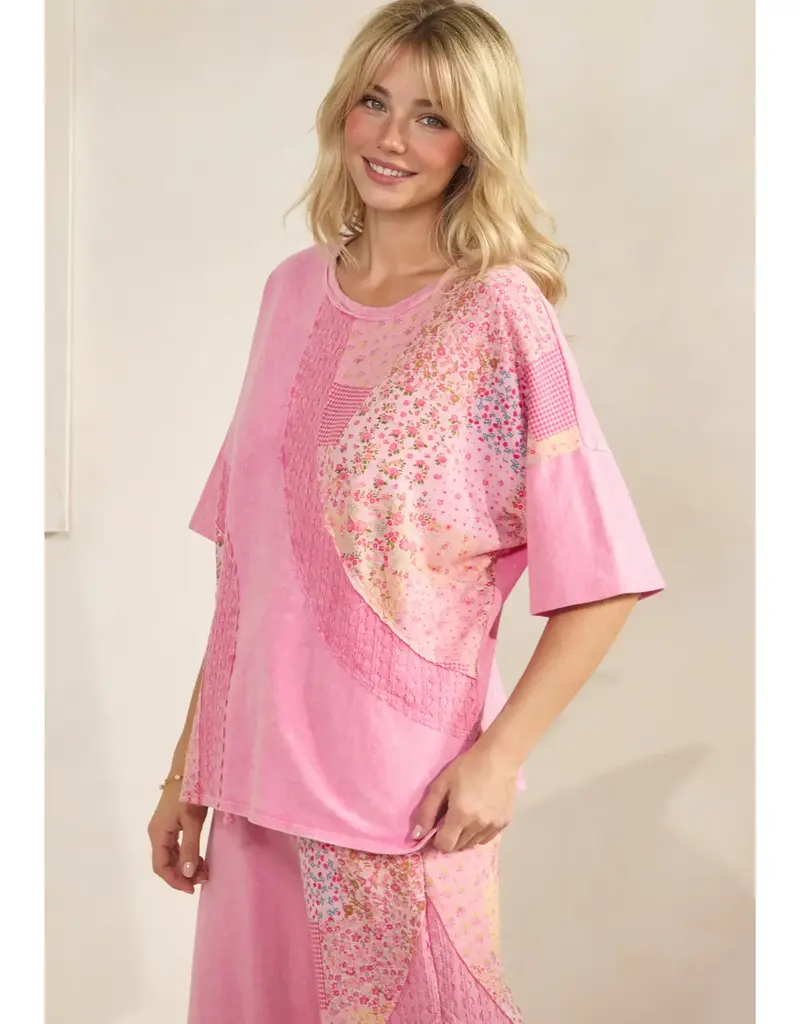 Mineral Washed Patchwork Print Top