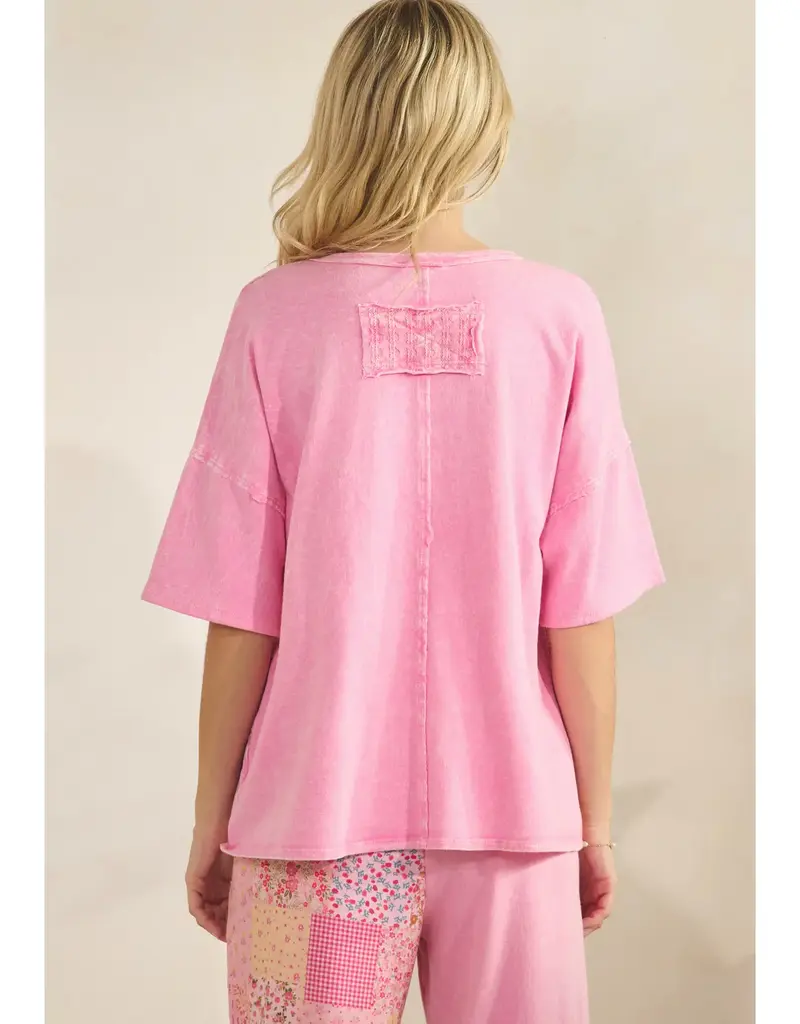 Mineral Washed Patchwork Print Top