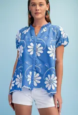 Floral Appliqué And Embroidered V-neck Top