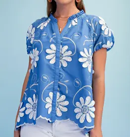 Floral Appliqué And Embroidered V-neck Top