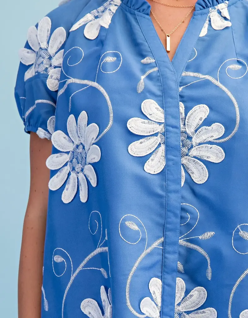 Floral Appliqué And Embroidered V-neck Top