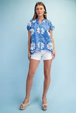 Floral Appliqué And Embroidered V-neck Top
