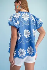 Floral Appliqué And Embroidered V-neck Top