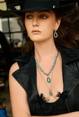 Boho Layered Necklace with Turquoise Bead and Cactus Pendant
