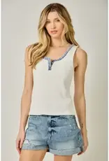 Hanna Ribbed Henley Neck Washed Tank Top