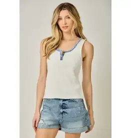 Hanna Ribbed Henley Neck Washed Tank Top