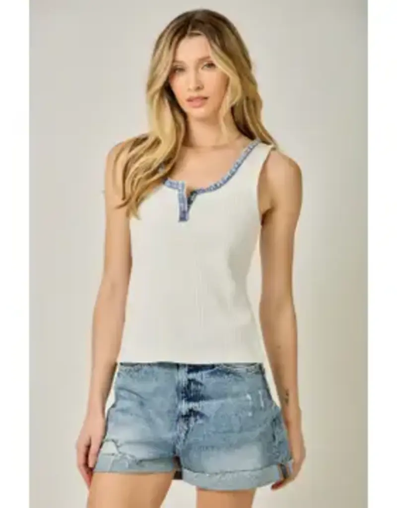 Hanna Ribbed Henley Neck Washed Tank Top