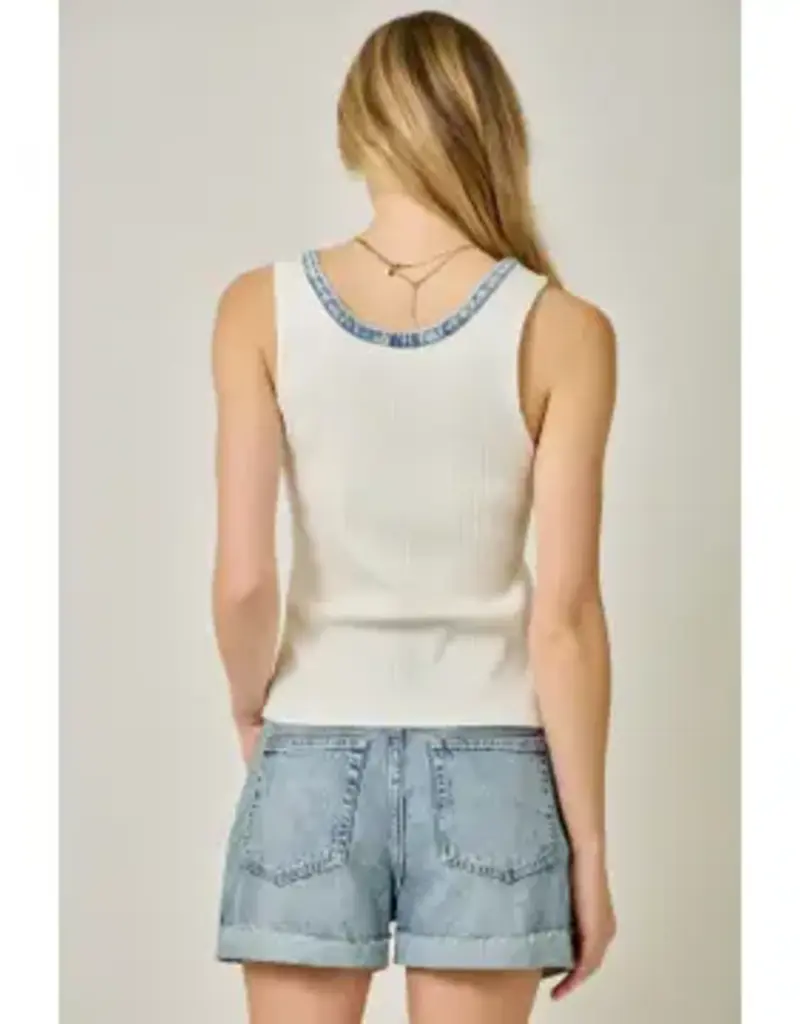Hanna Ribbed Henley Neck Washed Tank Top