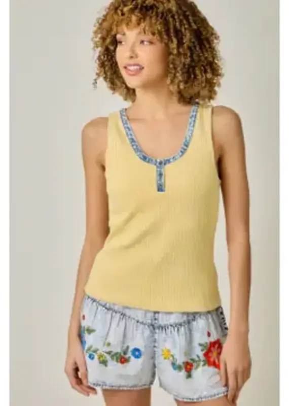Henley Neck Washed Tank Top