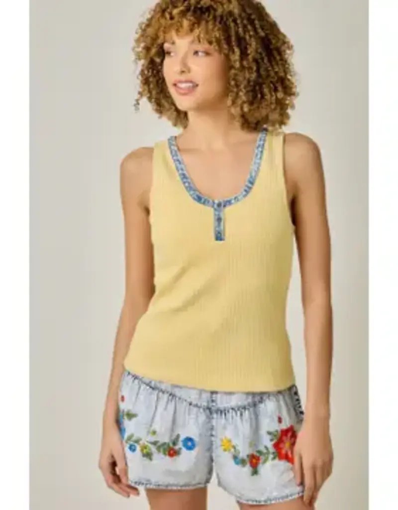 Henley Neck Washed Tank Top