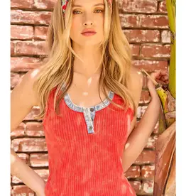 Henley Neck Washed Tank Top