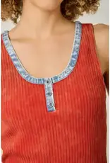 Henley Neck Washed Tank Top