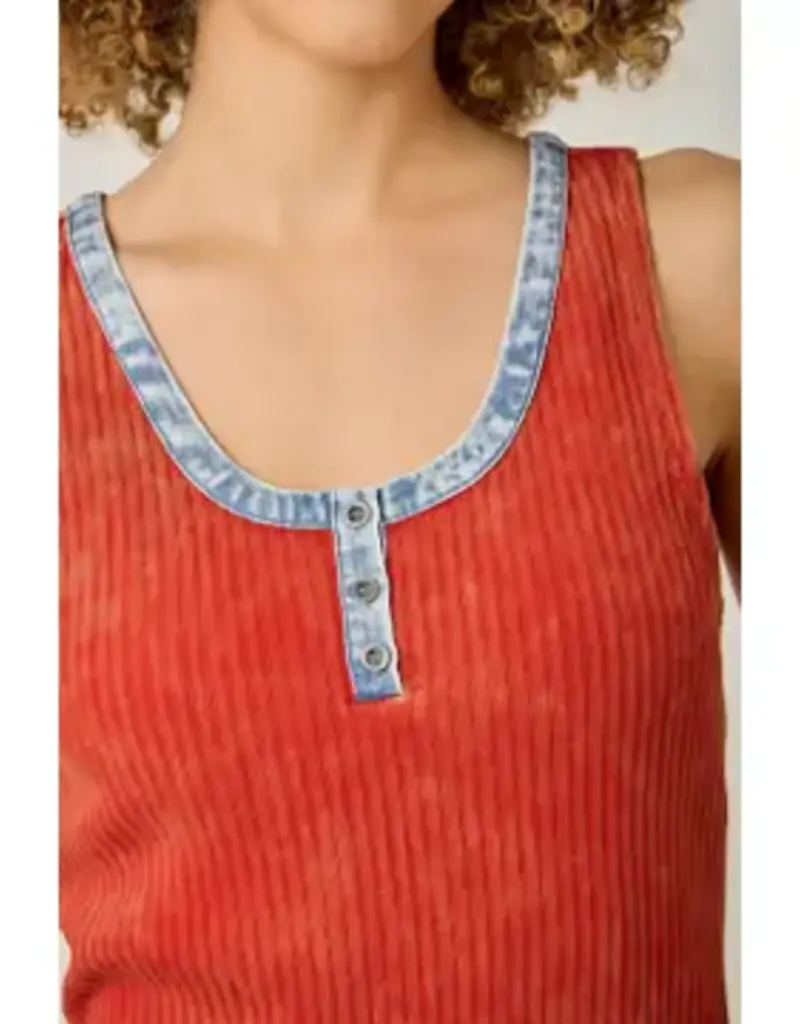 Henley Neck Washed Tank Top