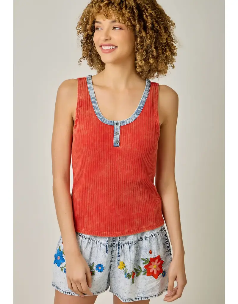 Henley Neck Washed Tank Top