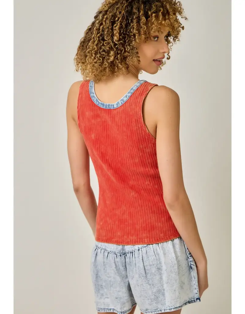 Henley Neck Washed Tank Top