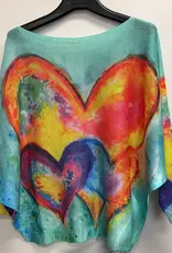 Hearts Printed Knit Top - Turquoise - ONE SIZE