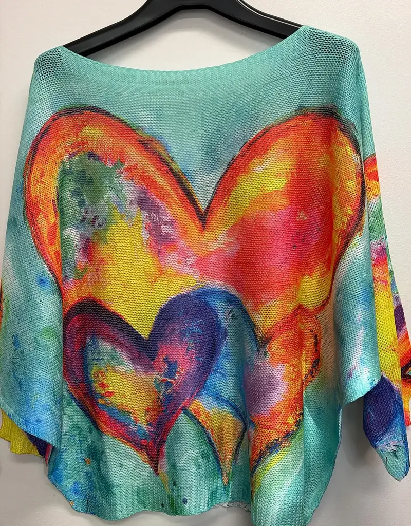 Hearts Printed Knit Top - Turquoise - ONE SIZE