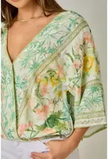 Breezy Border Print Front Wrap Kimono Top