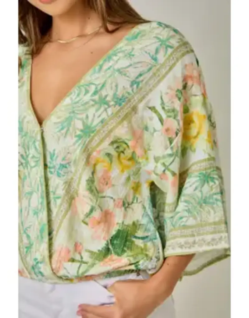 Breezy Border Print Front Wrap Kimono Top