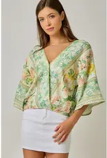 Breezy Border Print Front Wrap Kimono Top