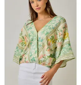 Breezy Border Print Front Wrap Kimono Top