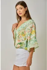 Breezy Border Print Front Wrap Kimono Top