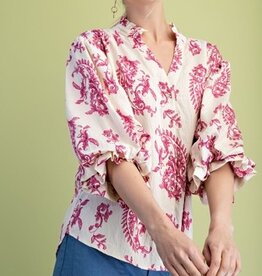 Paisley Print Top With 3/4 Length Balloon Sleeves