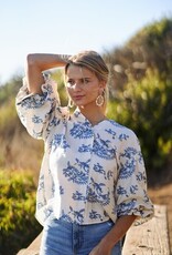 Paisley Print Top With 3/4 Length Balloon Sleeves - Available in Raspberry & Blue