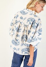 Paisley Print Top With 3/4 Length Balloon Sleeves - Available in Raspberry & Blue