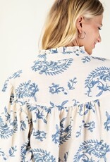 Paisley Print Top With 3/4 Length Balloon Sleeves - Available in Raspberry & Blue