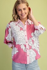 Palmer Floral Print Top With Stripe Trim Detail
