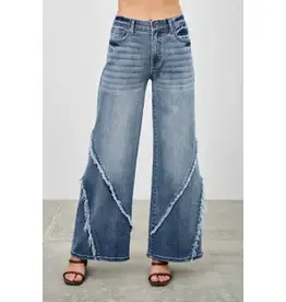 Margo Mid Rise Wide Leg Frayed Seam Detail