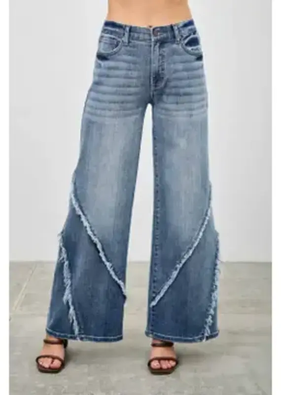 Margo Mid Rise Wide Leg Frayed Seam Detail