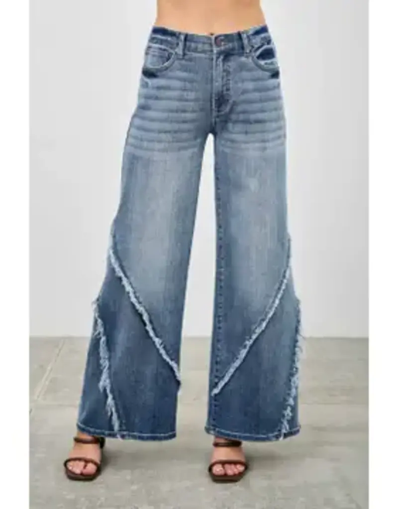 Margo Mid Rise Wide Leg Frayed Seam Detail