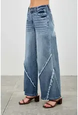 Margo Mid Rise Wide Leg Frayed Seam Detail