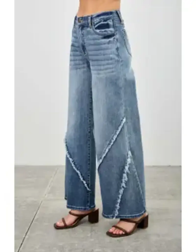 Margo Mid Rise Wide Leg Frayed Seam Detail