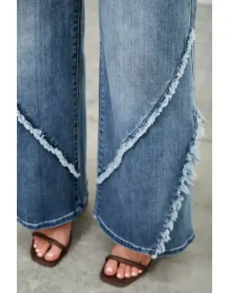 Margo Mid Rise Wide Leg Frayed Seam Detail