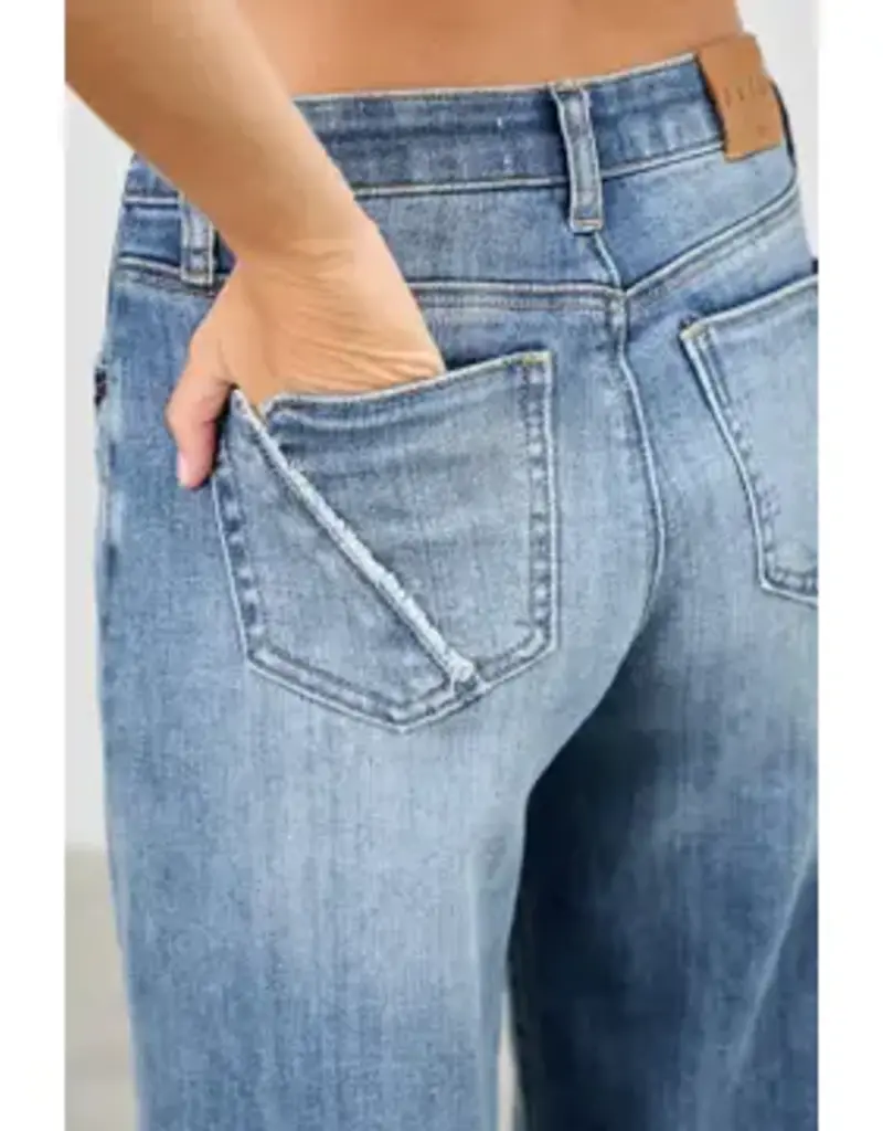 Margo Mid Rise Wide Leg Frayed Seam Detail
