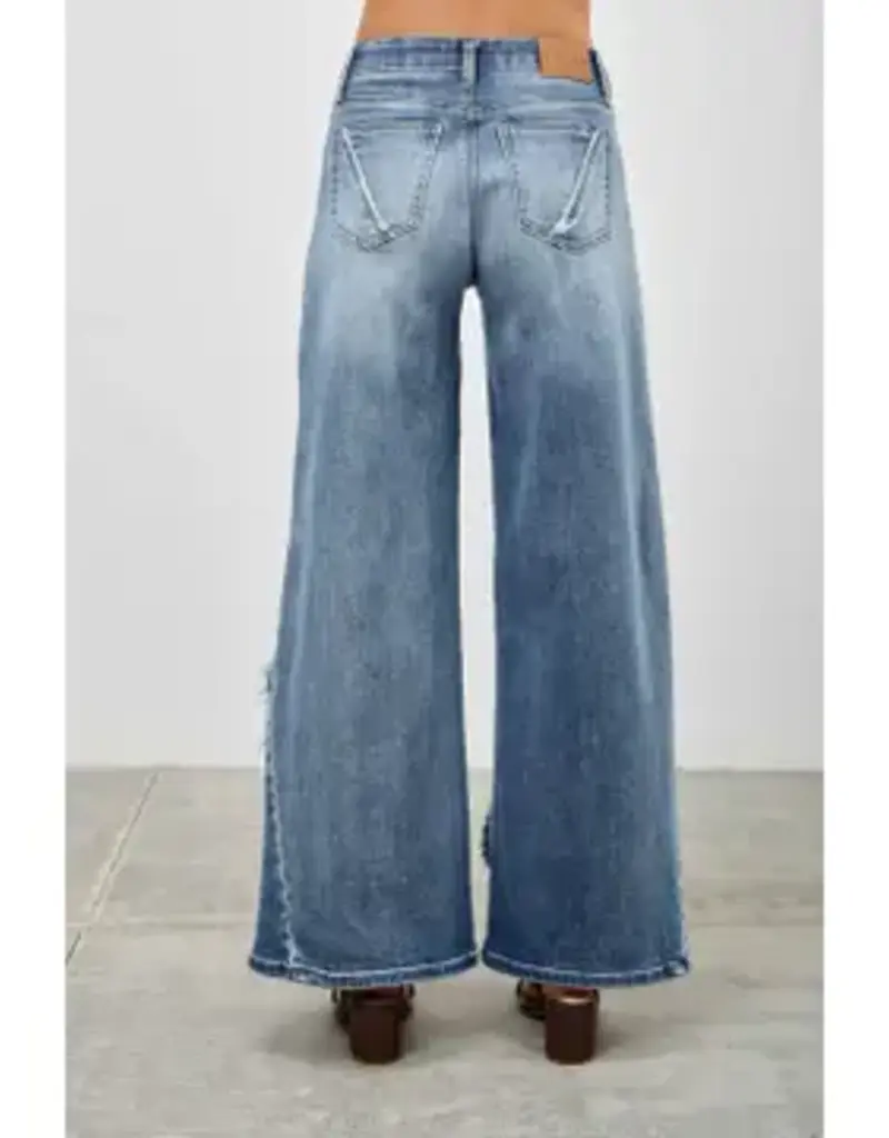 Margo Mid Rise Wide Leg Frayed Seam Detail