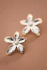 18K Gold Plated Pearl Flower Studs - Gold/Silver