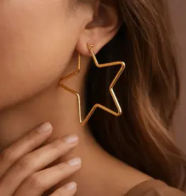 18K Gold Plated Waterproof Star Hoop Earrings