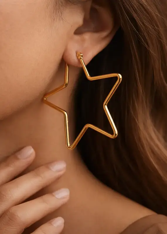 18K Gold Plated Waterproof Star Hoop Earrings