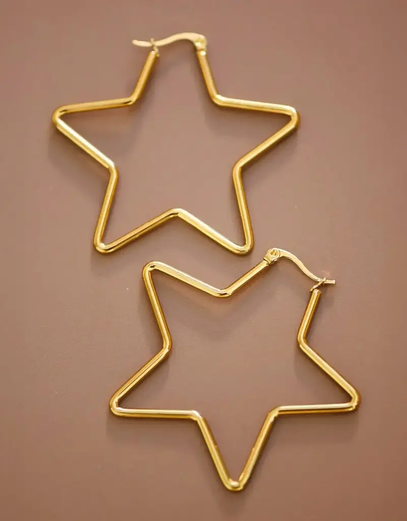 18K Gold Plated Waterproof Star Hoop Earrings