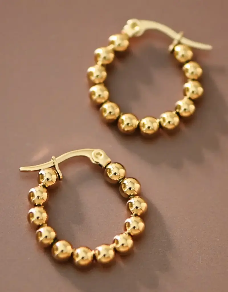 18K Gold Plated Waterproof Beaded Hoop Earrings